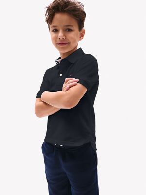 Kids' Solid Stretch Polo, Black
