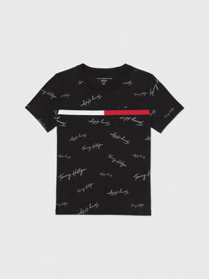 Tommy Hilfiger Boys Kids Signature Flag Stripe Logo T Shirt Black L