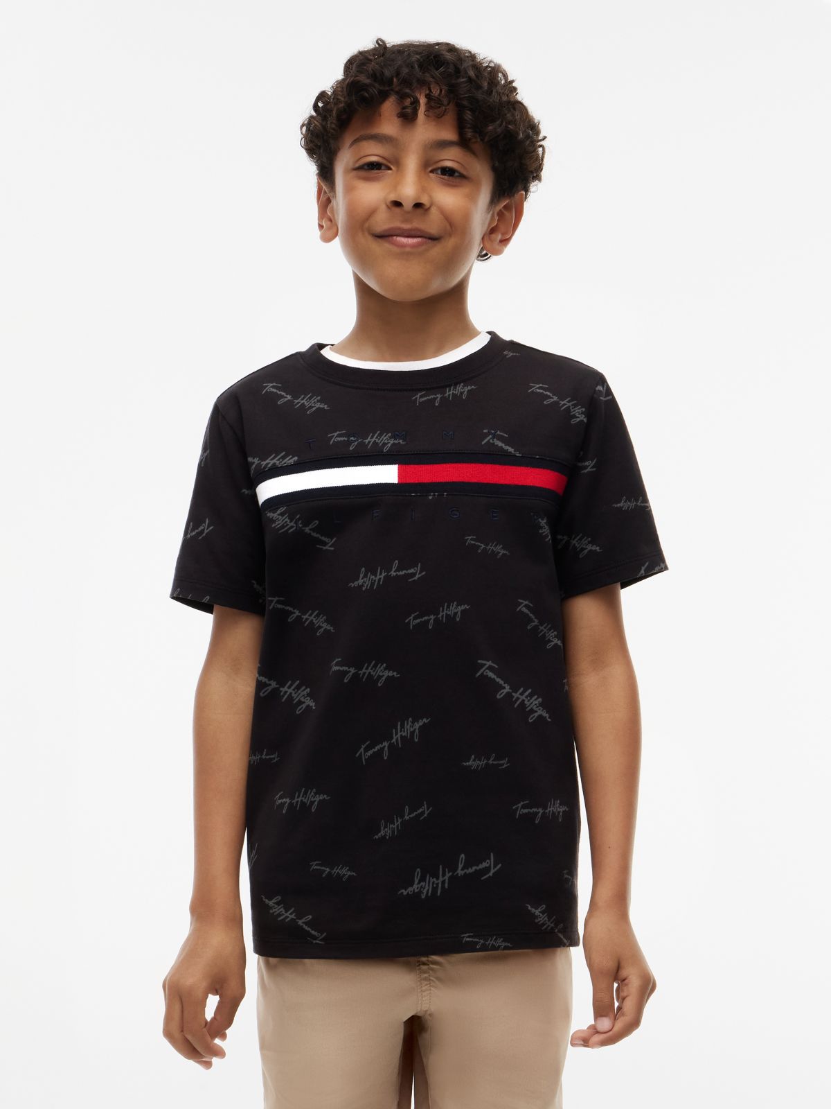 Kids' Signature Flag Stripe Logo T-Shirt — Black