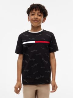Kids' Signature Flag Stripe Logo T-Shirt — Black 1