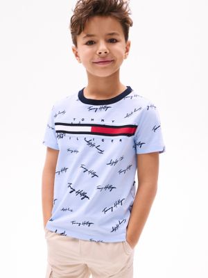 Kids' Signature Flag Stripe Logo T-Shirt, Breezy Blue