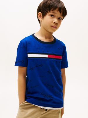 Kids' Signature Flag Stripe Logo T-Shirt, Anchor Blue
