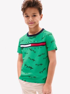 Kids' Signature Flag Stripe Logo T-Shirt, Olympic Green