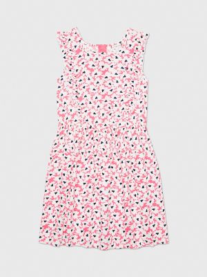 Kids' Sleeveless Floral Print Ruffle Dress, Glamour Pink Multi