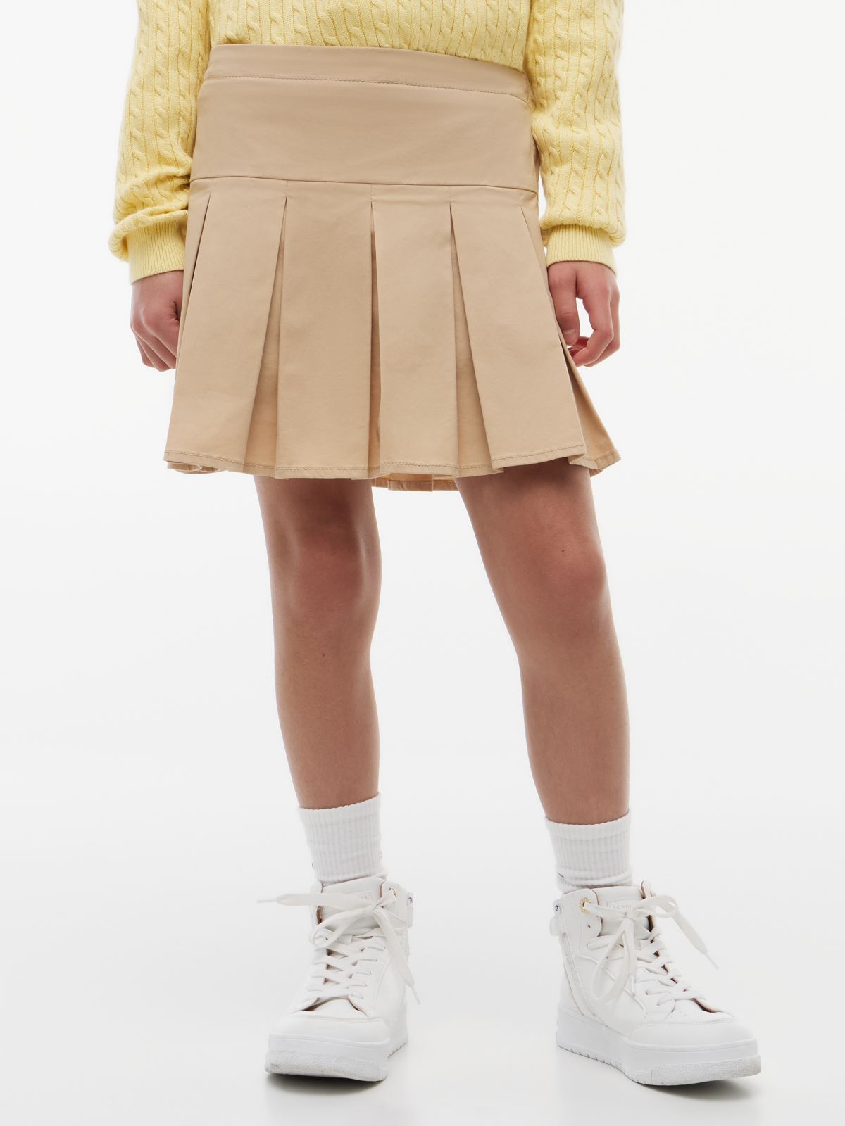 Kids' Solid Pleated Skirt — Clayed Pebble