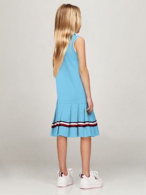 Kids' Sleeveless Pleated Polo Dress, Bright Sea Blue