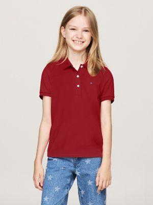 Kids' Solid Stretch Polo, Regatta Red