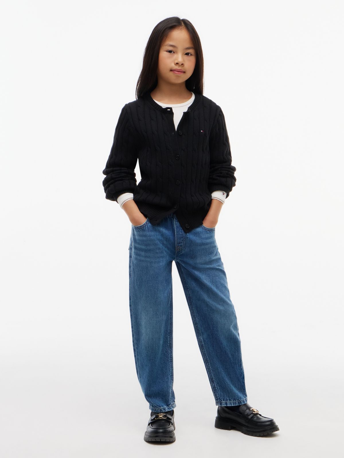 Kids' Cable Knit Cardigan — Black