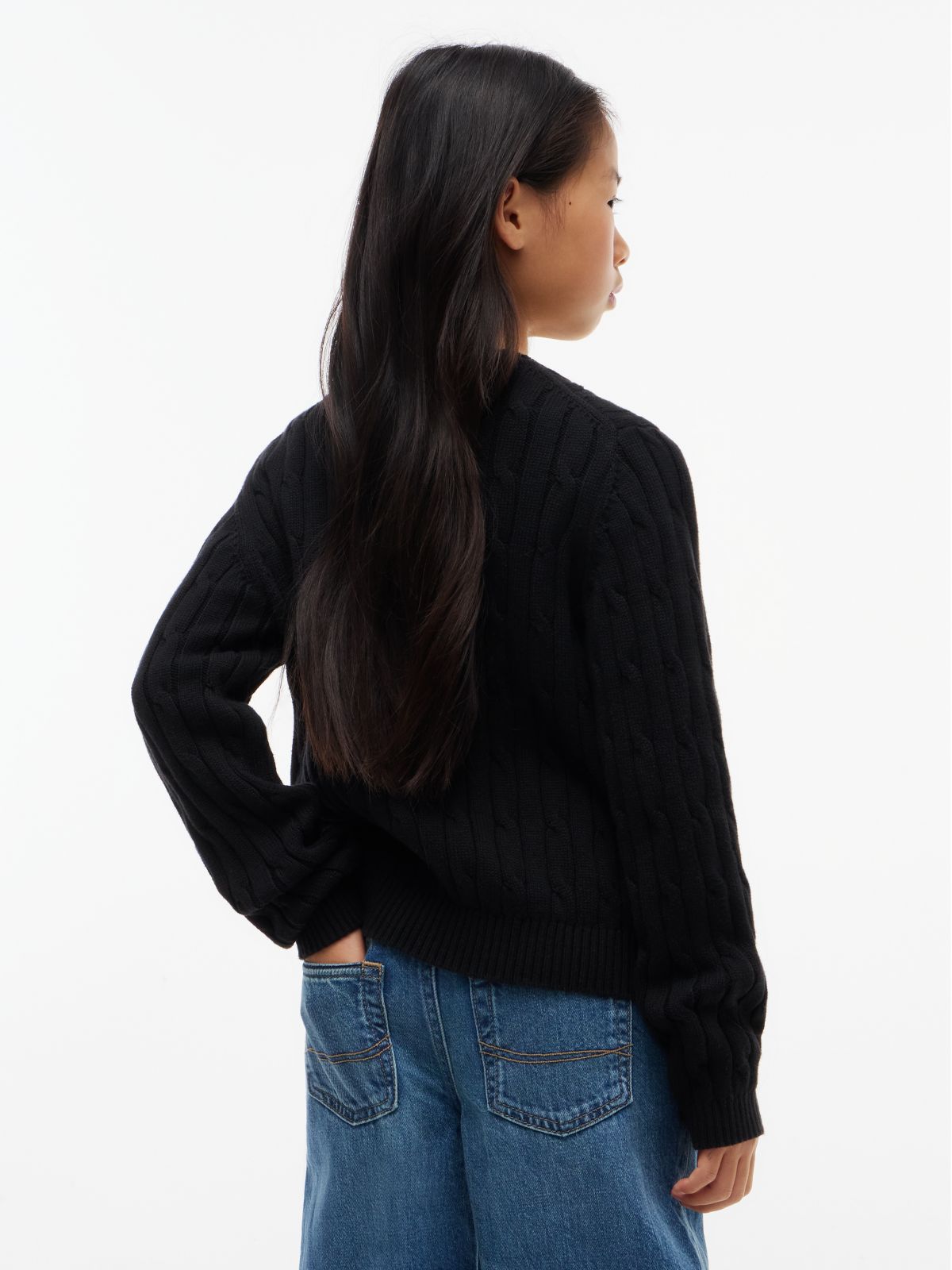 Kids' Cable Knit Cardigan — Black