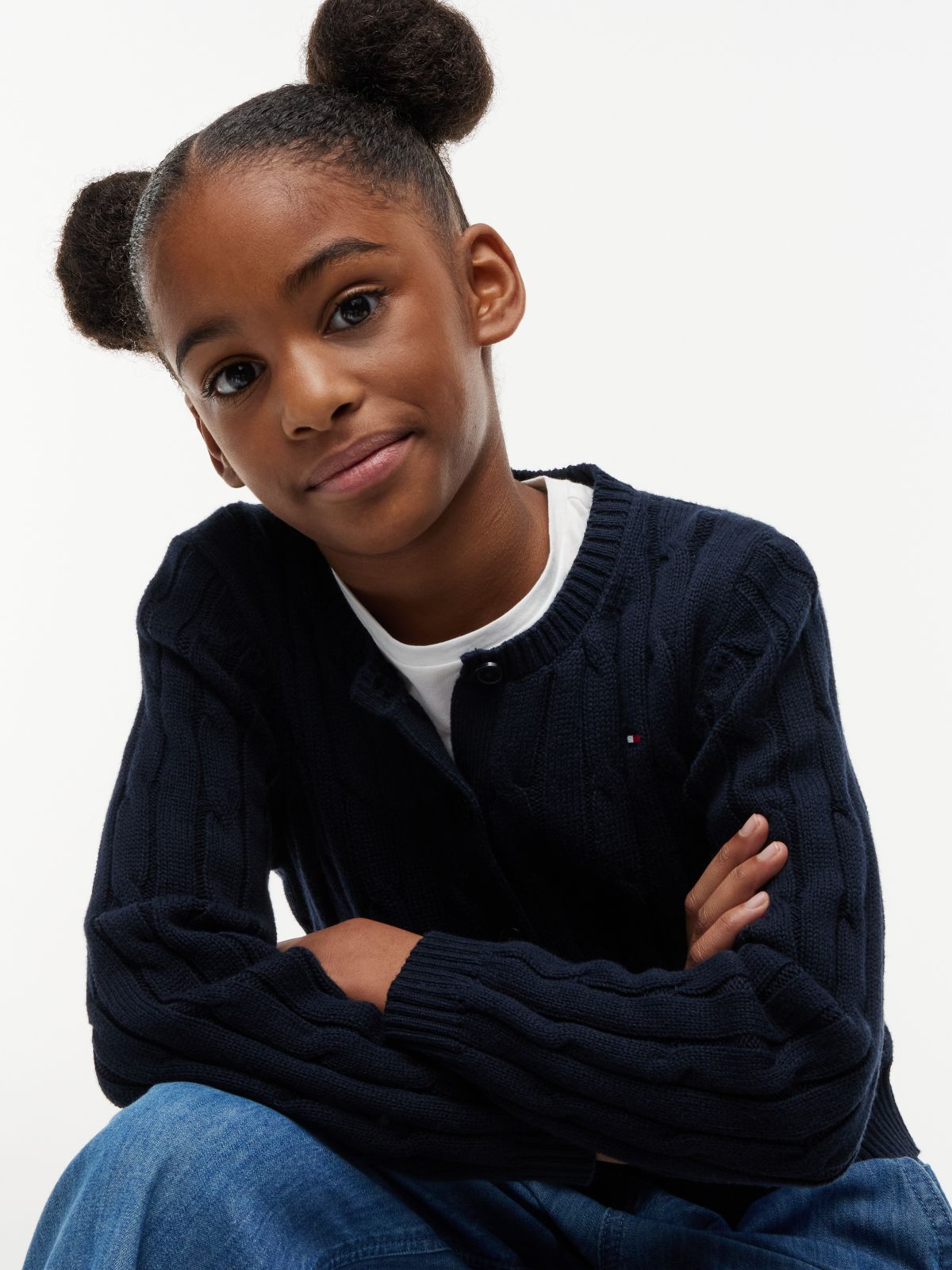 Kids' Cable Knit Cardigan — Navy Blue