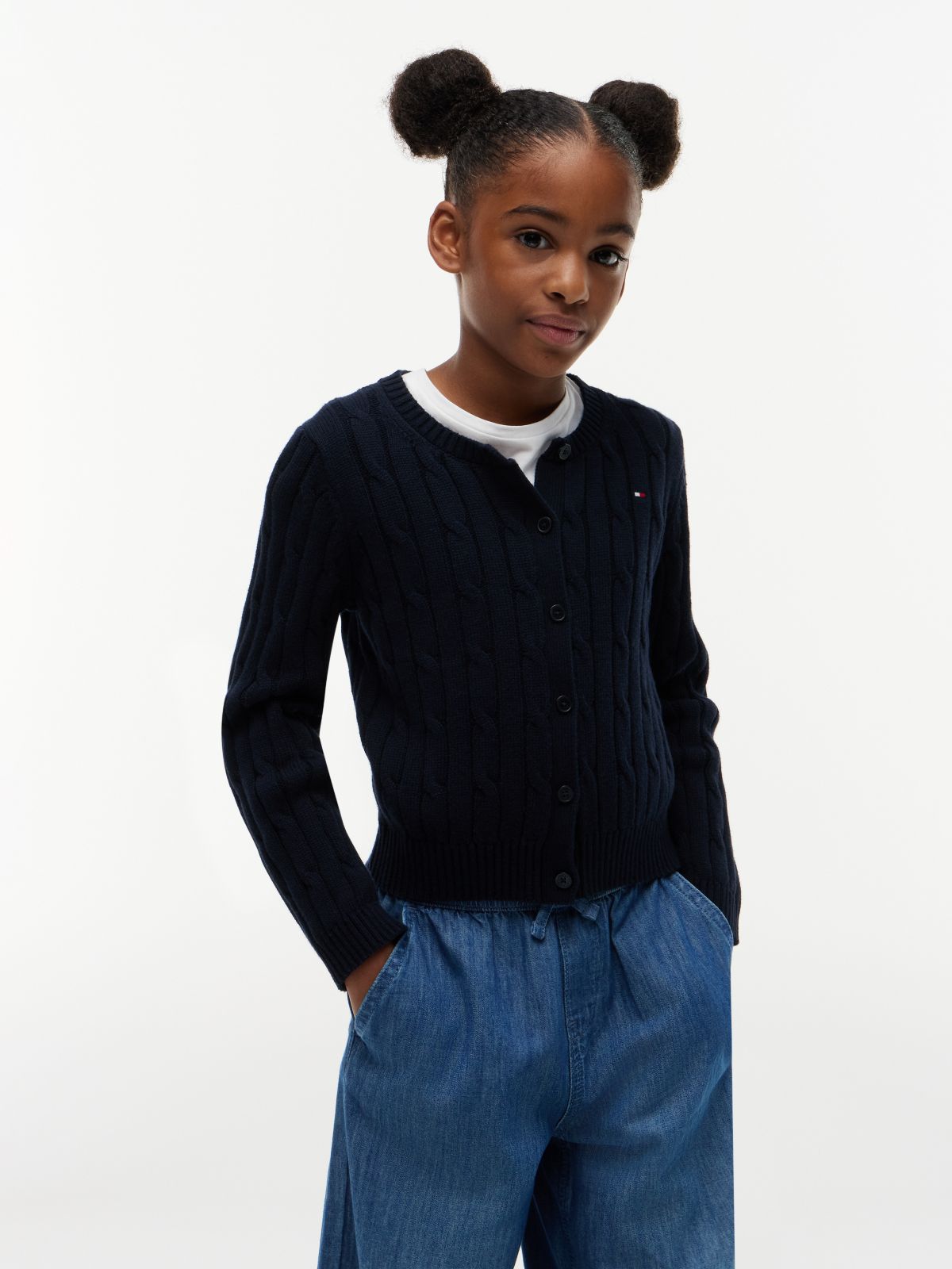 Kids' Cable Knit Cardigan — Navy Blue