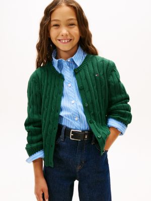 Kids' Cable Knit Cardigan, Ornamental Green