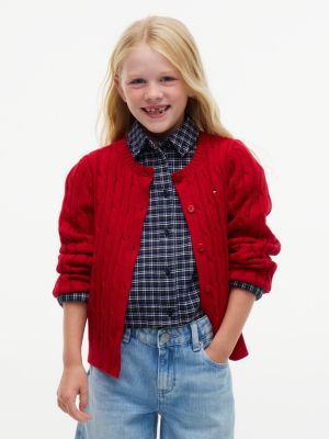 Tommy Hilfiger Girls' Kids' Cable Knit Cardigan - Red - S