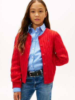 Kids' Cable Knit Cardigan, Deep Crimson