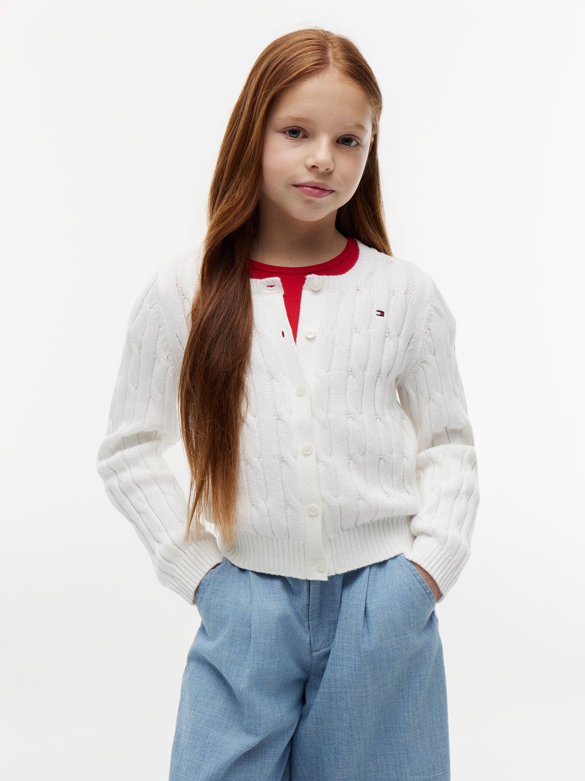 Kids' Cable Knit Cardigan — Ecru