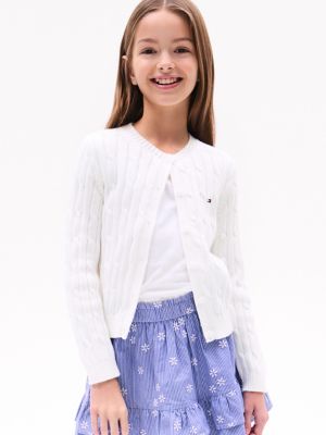 Kids' Cable Knit Cardigan, Fresh White