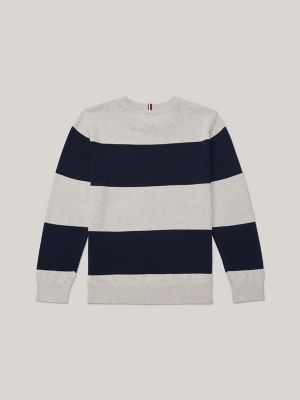 Kids' Rugby Stripe Crewneck Sweater, Beige Heather