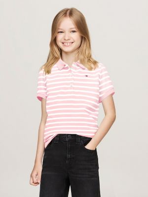 Tommy Hilfiger Girls Kids Stripe Polo Pink M