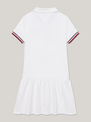 Kids' Tipped-Sleeve Polo Dress, Optic White TH