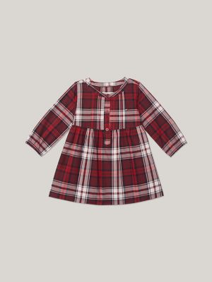 Babies' Tartan Tiered Dress, Deep Rouge Multi