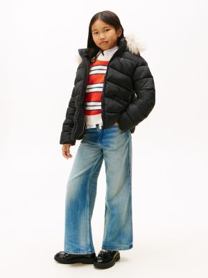 Kids' Faux Fur Hood Puffer Jacket, Black