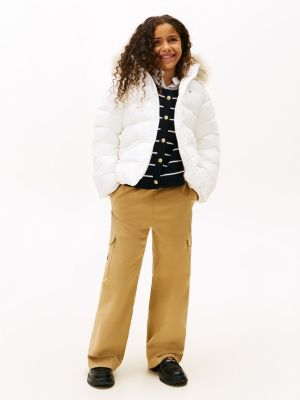 Kids' Faux Fur Hood Puffer Jacket, Ecru