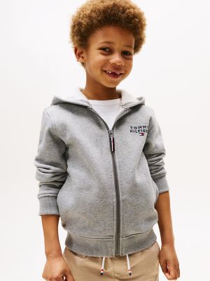 Kids' Hilfiger Logo Zip Hoodie, Grey Heather