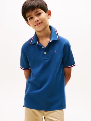 Kids' Tommy Wicking Polo, Fossil Blue