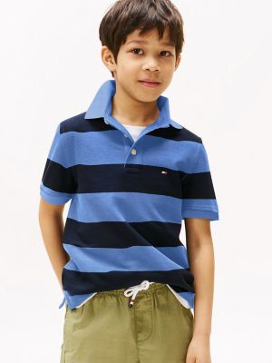 Kids' Short-Sleeve Rugby Stripe Polo, Copenhagen Blue