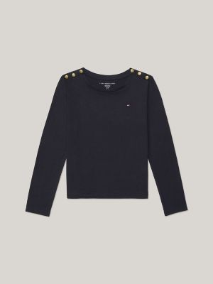 Kids' Long-Sleeve Gold Button T-Shirt, Navy