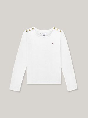 Kids' Long-Sleeve Gold Button T-Shirt, Fresh White