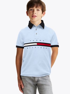 Kids' Flag Stripe Stretch-Cotton Polo, Breezy Blue