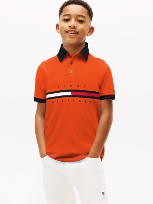 Kids' Flag Stripe Stretch-Cotton Polo, Exotic Orange