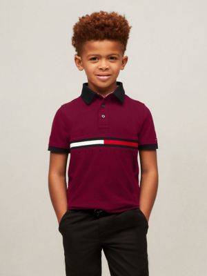 Kids' Flag Stripe Stretch-Cotton Polo, Rouge