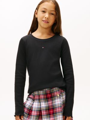 Kids' Long-Sleeve Ribbed Top, Black