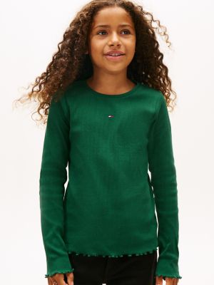 Kids' Long-Sleeve Ribbed Top, Ornamental Green