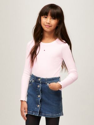 Kids' Long-Sleeve Ribbed Top, Light Pink