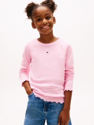 Kids' Long-Sleeve Scoop-Trim Ribbed Top, Classic Pink