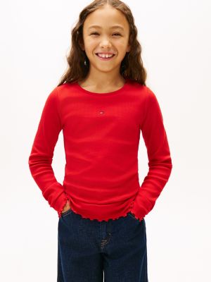 Kids' Long-Sleeve Ribbed Top, Deep Crimson