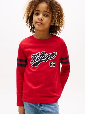 Kids' Long-Sleeve Script 85 Logo T-Shirt, Primary Red