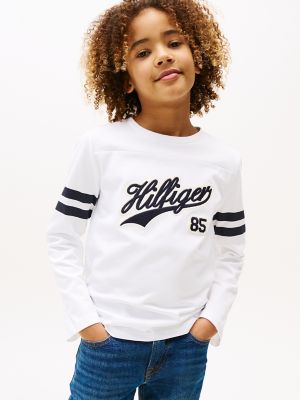 Kids' Long-Sleeve Script 85 Logo T-Shirt, Fresh White