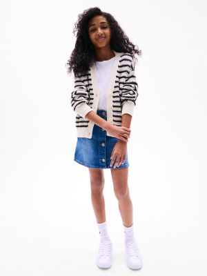 Kids' Stripe Crochet Cardigan, Navy Multi