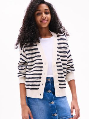 Kids' Stripe Crochet Cardigan, Navy Multi