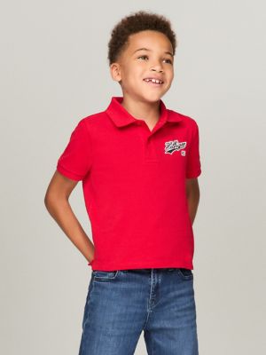 Kids' Short-Sleeve Script 85 Logo Polo, Primary Red