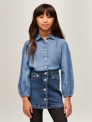 Kids' Ruffle-Collar Shirt, Medium Wash
