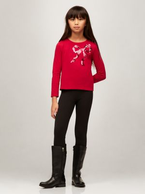 Kids' Long-Sleeve Sequin Bow T-Shirt, Royal Berry