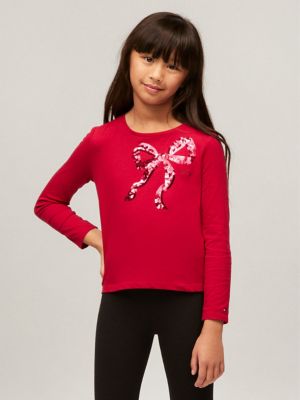 Kids' Long-Sleeve Sequin Bow T-Shirt, Royal Berry