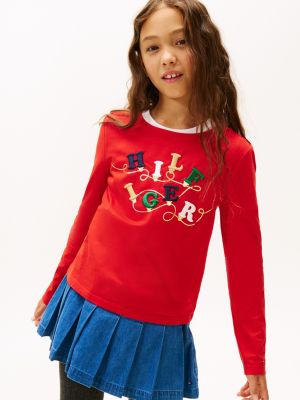 Kids' Hilfiger String Light T-Shirt, Deep Crimson