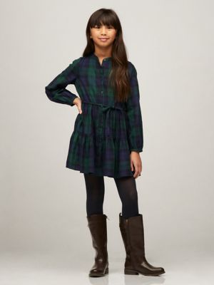 Tommy Hilfiger Girls Kids Plaid Tiered Shirtdress Navy S