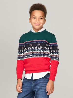 Kids' Reindeer Fair Isle Sweater, Primary Red